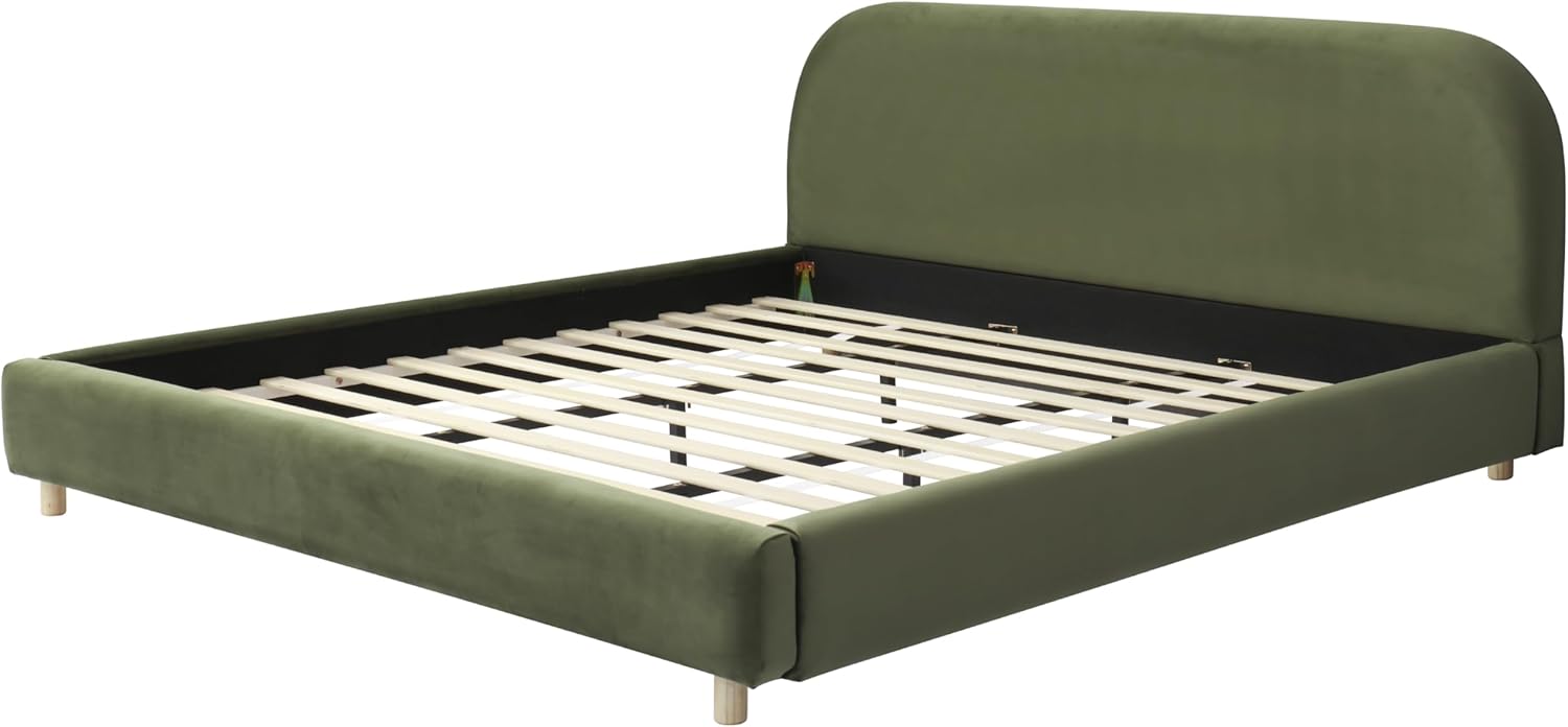 Boucle Upholstered Platform Bed Frame with Soft Headboard, Metal & Wood Slat Support Bed, No Box Spring Needed, Easy Assembly Bedroom Bed Frame