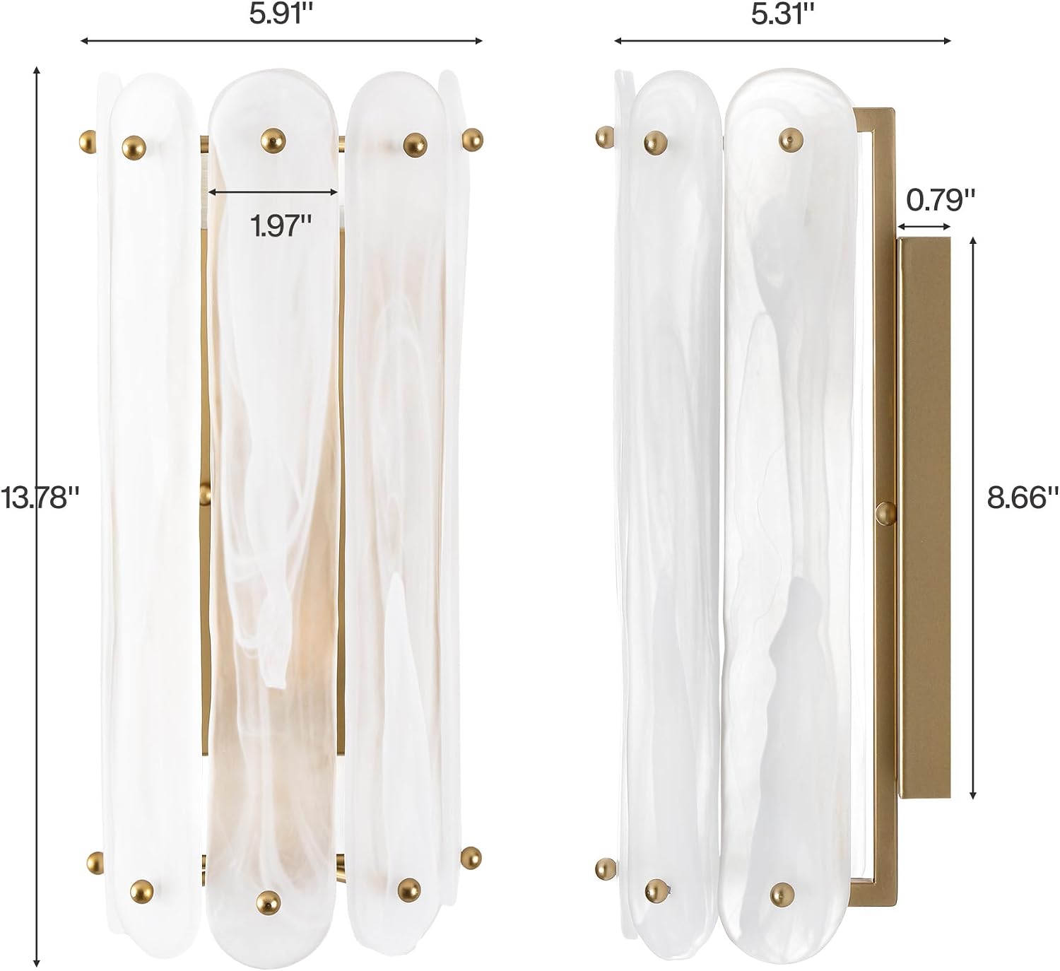 Cloud Glass Wall Sconce, 2-Light Brass Gold Vanity Wall Lamp, Modern Ambient Lighting for Bedroom Bathroom Hallway