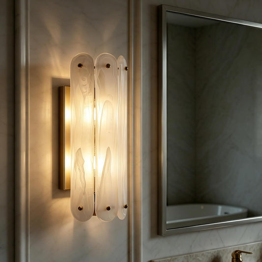 Cloud Glass Wall Sconce, 2-Light Brass Gold Vanity Wall Lamp, Modern Ambient Lighting for Bedroom Bathroom Hallway
