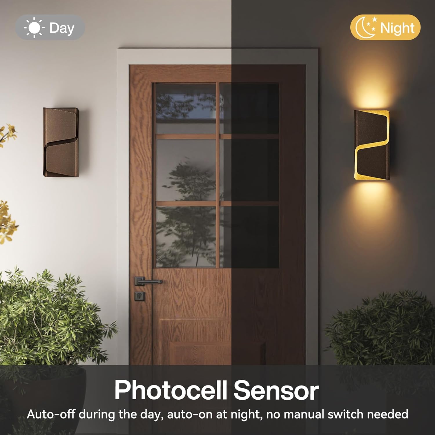 LED Outdoor Wall Light with Adjustable Brightness & 3CCT, Modern Waterproof Exterior Wall Sconce with Photocell Sensor for Porch, Garage & Entryway