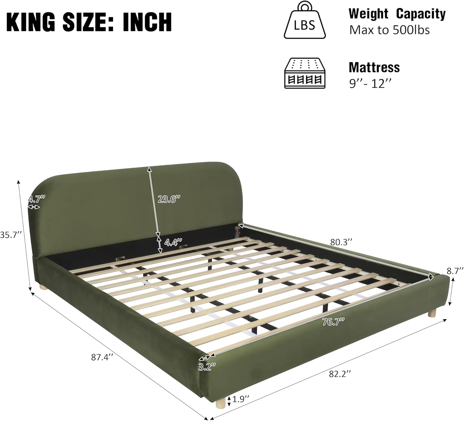 Boucle Upholstered Platform Bed Frame with Soft Headboard, Metal & Wood Slat Support Bed, No Box Spring Needed, Easy Assembly Bedroom Bed Frame