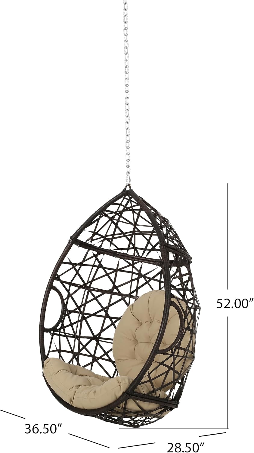 Teardrop Hanging Egg Chair with Cushion, Outdoor Indoor Rattan Swing Chair with Chain, Patio Porch Hammock Chair for Balcony Garden Bedroom
