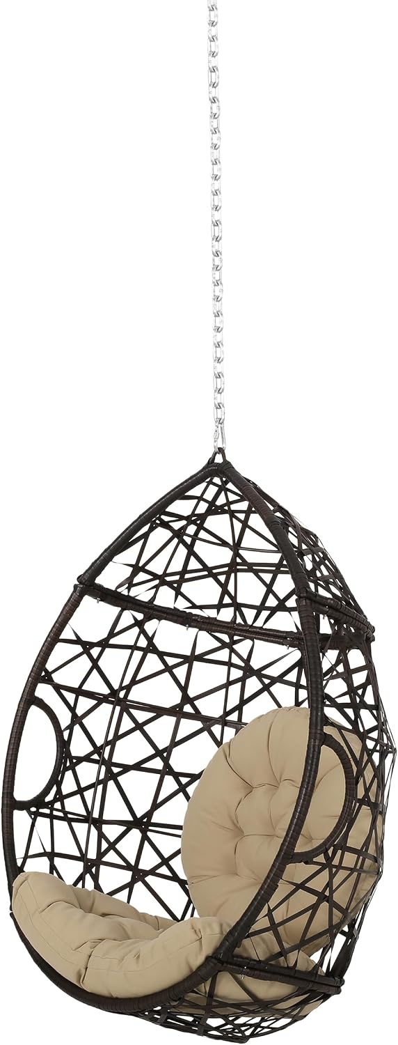 Teardrop Hanging Egg Chair with Cushion, Outdoor Indoor Rattan Swing Chair with Chain, Patio Porch Hammock Chair for Balcony Garden Bedroom