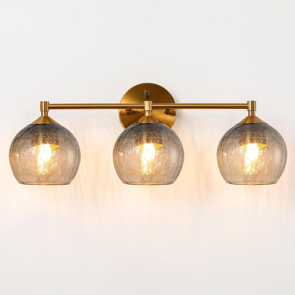 Bathroom Vanity Wall Sconce with Glass Shade, Brushed Nickel Wall Light Fixture, Up & Down Mount Lighting for Bathroom, Bedroom, Hallway & Living Room, E26 Base