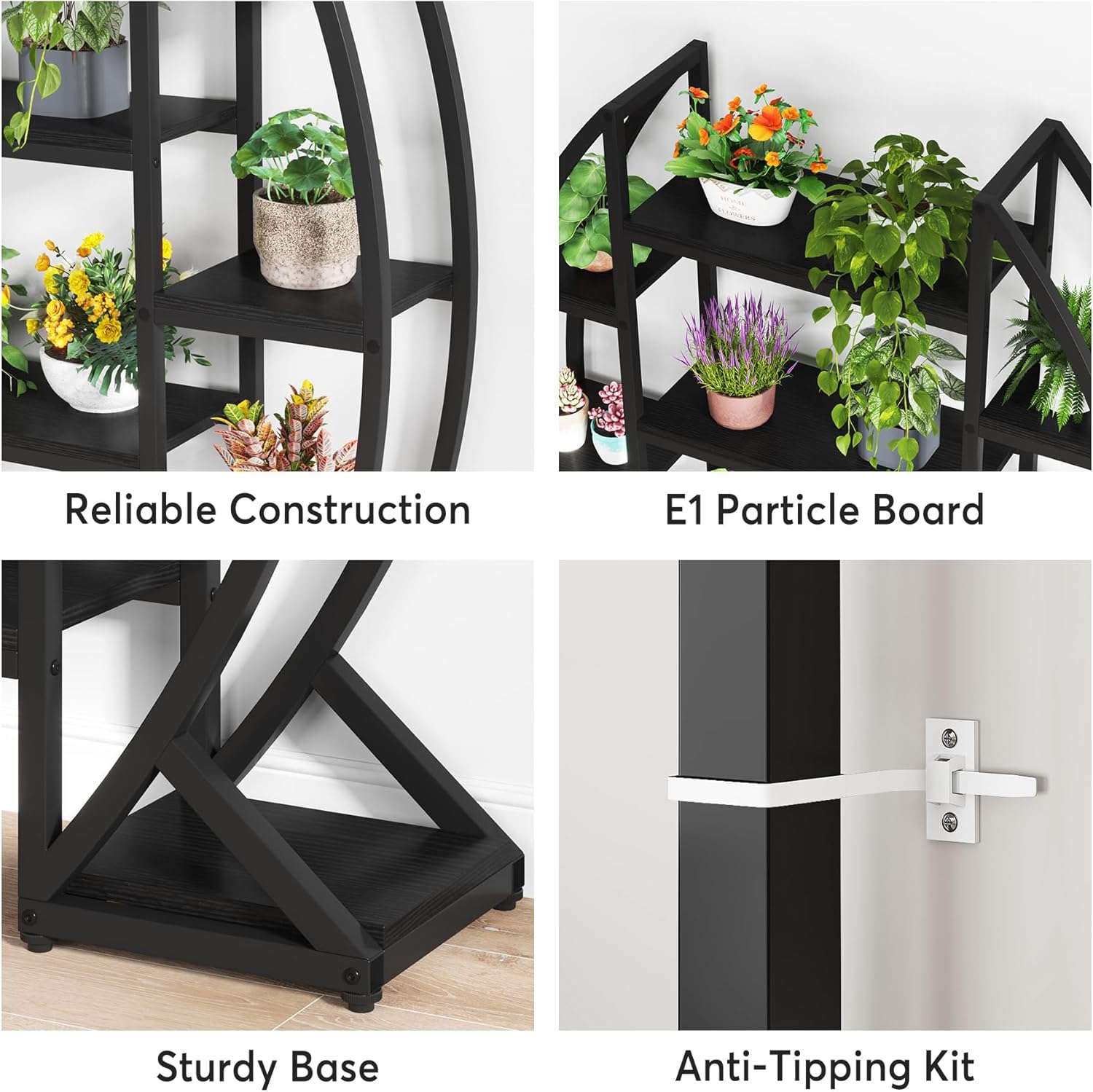 5-Tier Plant Stand with 12 Shelves, Large Half-Moon Metal & Wood Display Rack for Indoor Plants, Books & Decor Storage