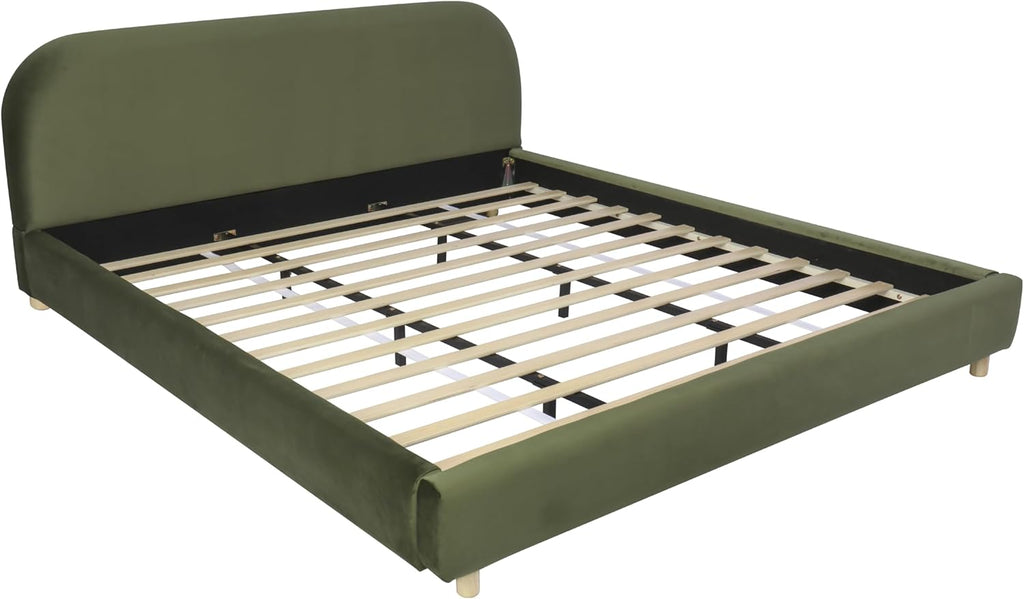 Boucle Upholstered Platform Bed Frame with Soft Headboard, Metal & Wood Slat Support Bed, No Box Spring Needed, Easy Assembly Bedroom Bed Frame
