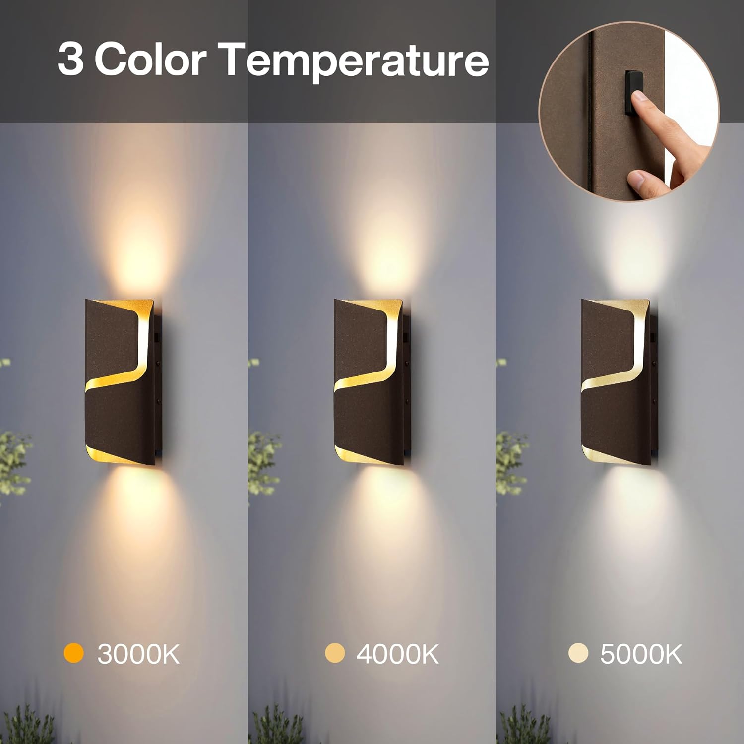 LED Outdoor Wall Light with Adjustable Brightness & 3CCT, Modern Waterproof Exterior Wall Sconce with Photocell Sensor for Porch, Garage & Entryway
