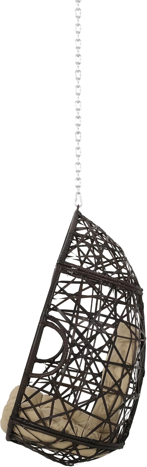 Teardrop Hanging Egg Chair with Cushion, Outdoor Indoor Rattan Swing Chair with Chain, Patio Porch Hammock Chair for Balcony Garden Bedroom