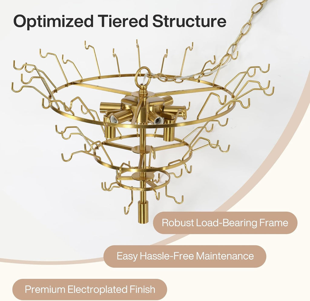 Tiered Modern Chandelier Light with Ripple Glass Shades, Gold Finish Pendant Ceiling Fixture for Dining Room, Living Room & Entryway