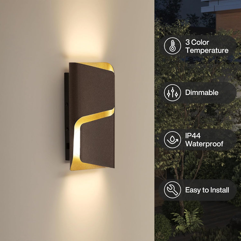LED Outdoor Wall Light with Adjustable Brightness & 3CCT, Modern Waterproof Exterior Wall Sconce with Photocell Sensor for Porch, Garage & Entryway
