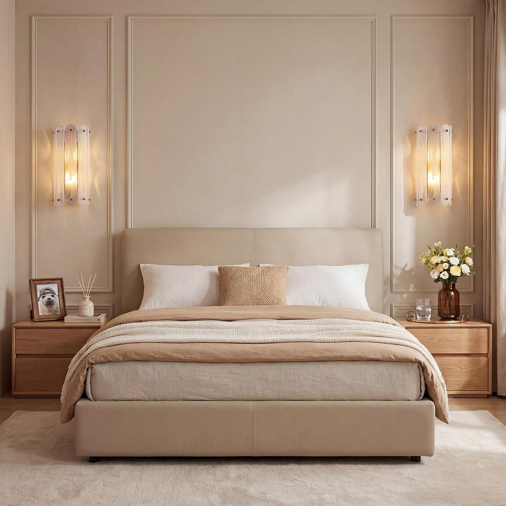 Cloud Glass Wall Sconce, 2-Light Brass Gold Vanity Wall Lamp, Modern Ambient Lighting for Bedroom Bathroom Hallway