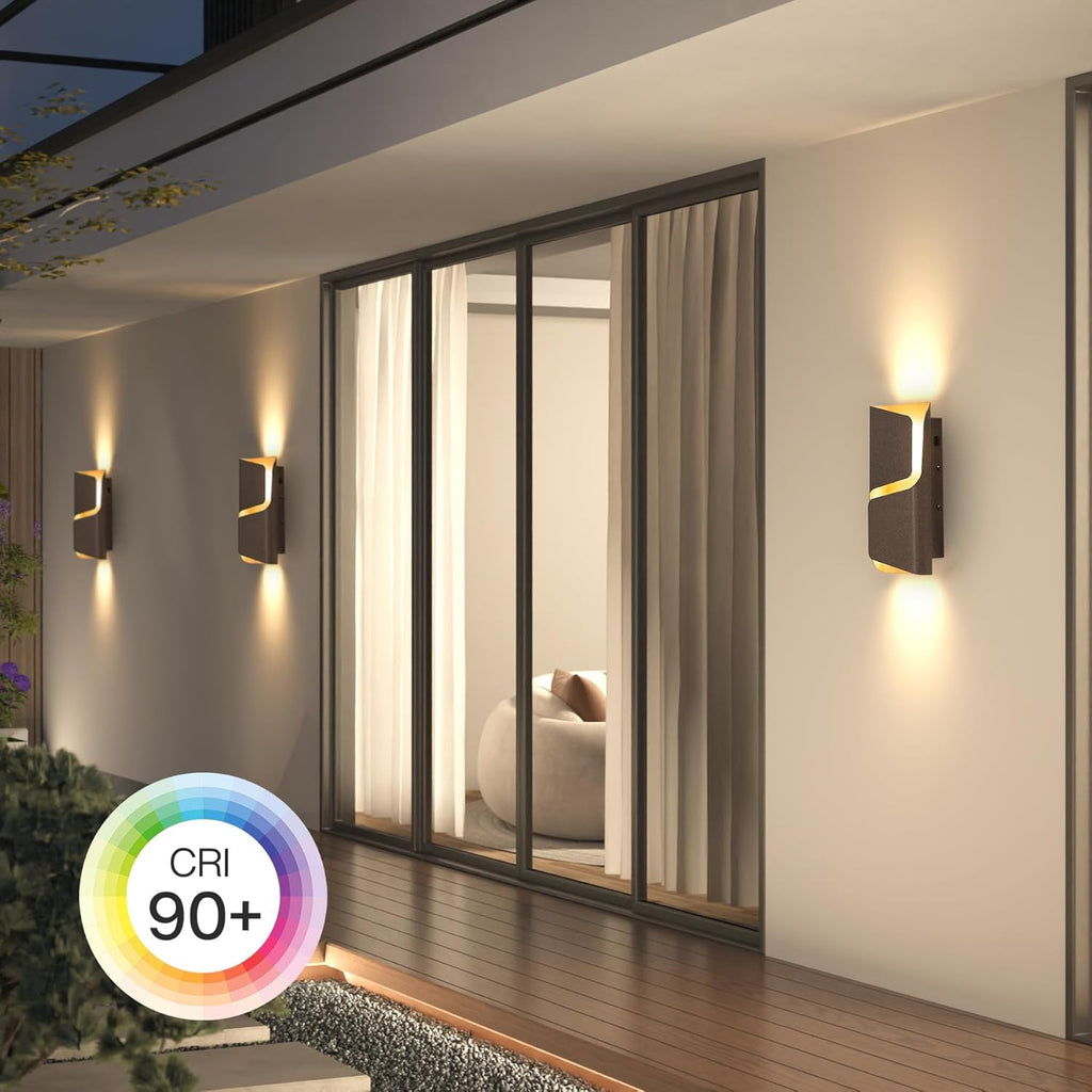 LED Outdoor Wall Light with Adjustable Brightness & 3CCT, Modern Waterproof Exterior Wall Sconce with Photocell Sensor for Porch, Garage & Entryway
