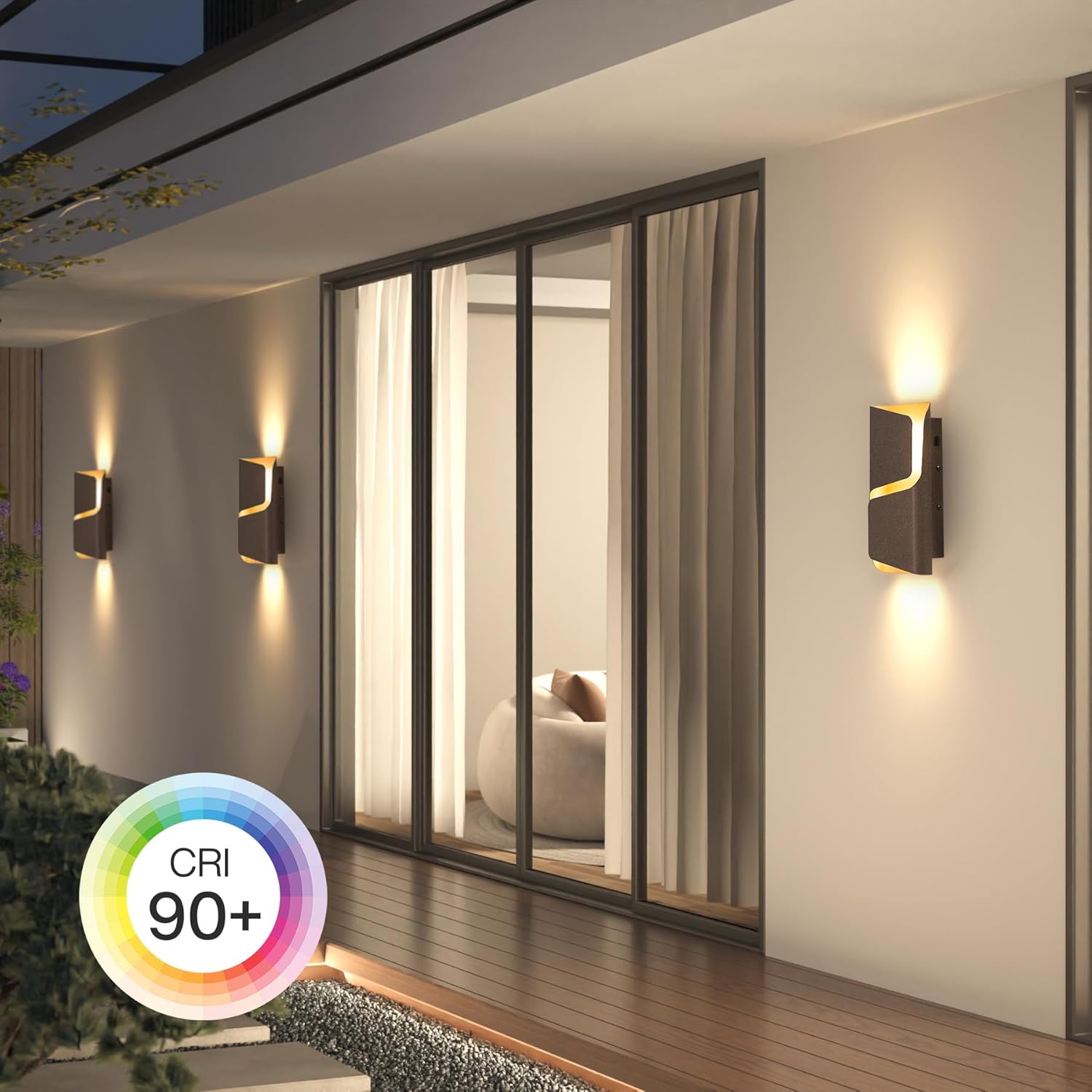 LED Outdoor Wall Light with Adjustable Brightness & 3CCT, Modern Waterproof Exterior Wall Sconce with Photocell Sensor for Porch, Garage & Entryway