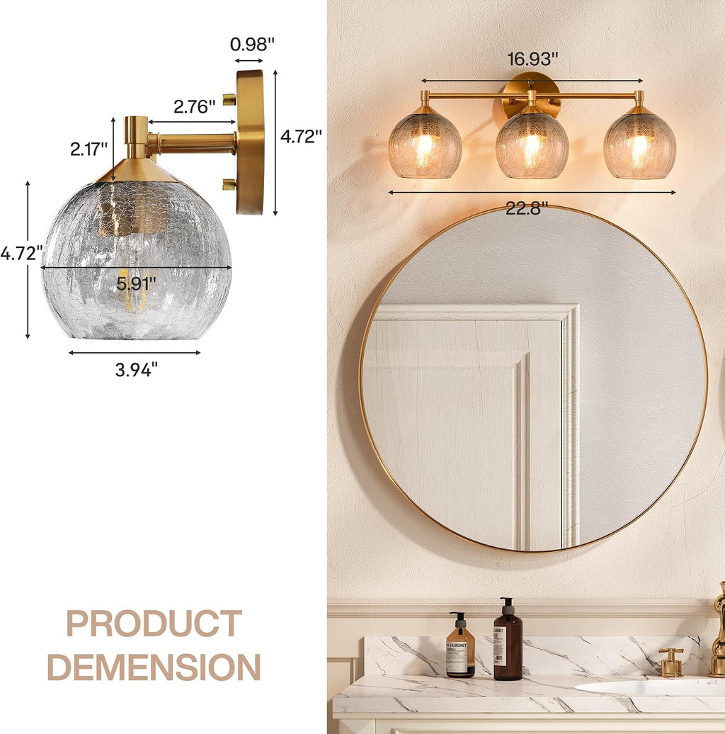 Bathroom Vanity Wall Sconce with Glass Shade, Brushed Nickel Wall Light Fixture, Up & Down Mount Lighting for Bathroom, Bedroom, Hallway & Living Room, E26 Base