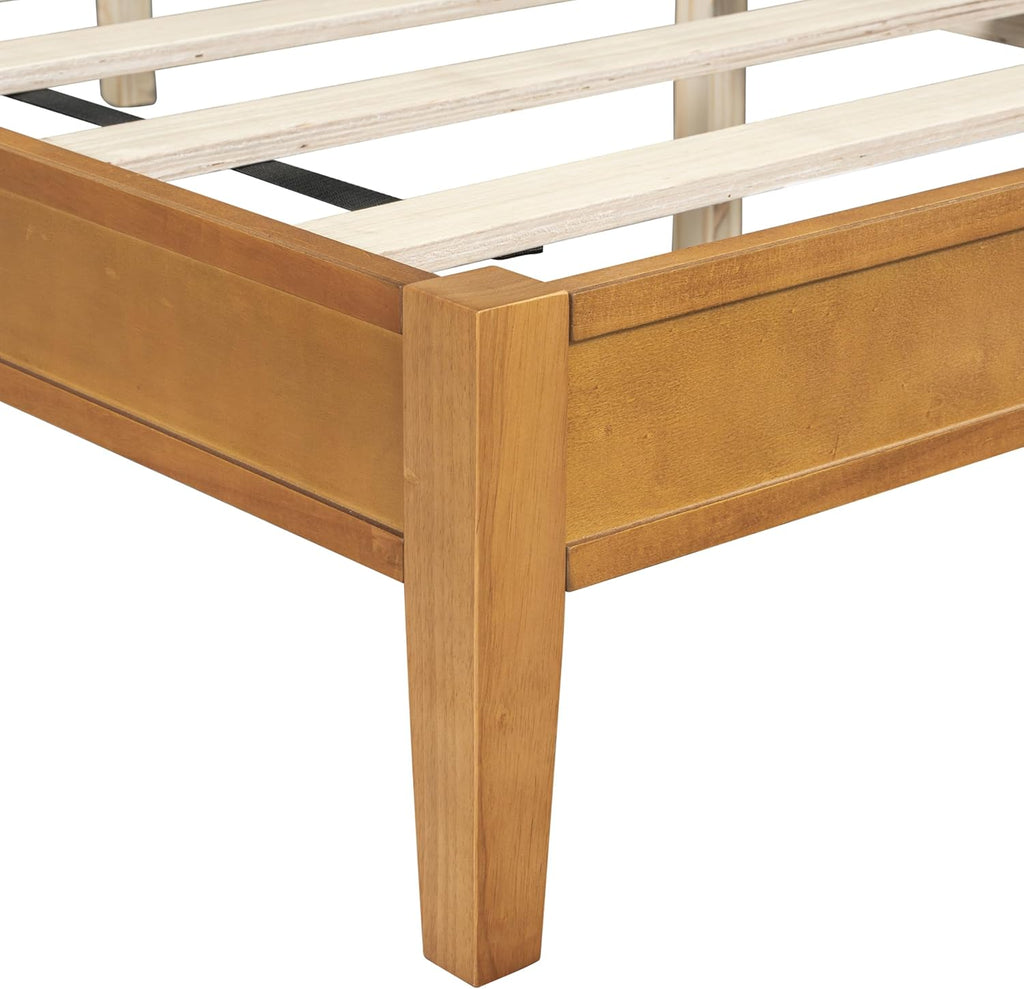 King Solid Wood Platform Bed Frame with Slat Headboard & Side Storage Cabinets, No Box Spring Needed, Modern Bedroom Bed with Display Shelf