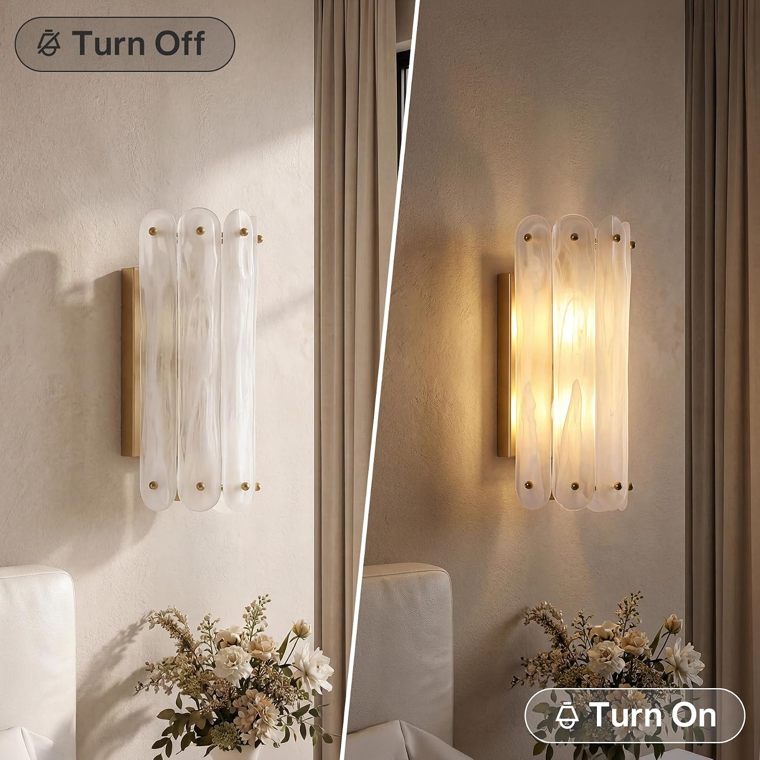 Cloud Glass Wall Sconce, 2-Light Brass Gold Vanity Wall Lamp, Modern Ambient Lighting for Bedroom Bathroom Hallway
