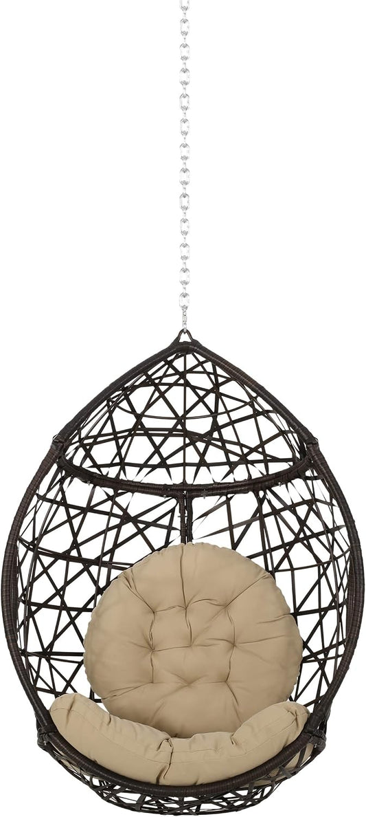 Teardrop Hanging Egg Chair with Cushion, Outdoor Indoor Rattan Swing Chair with Chain, Patio Porch Hammock Chair for Balcony Garden Bedroom