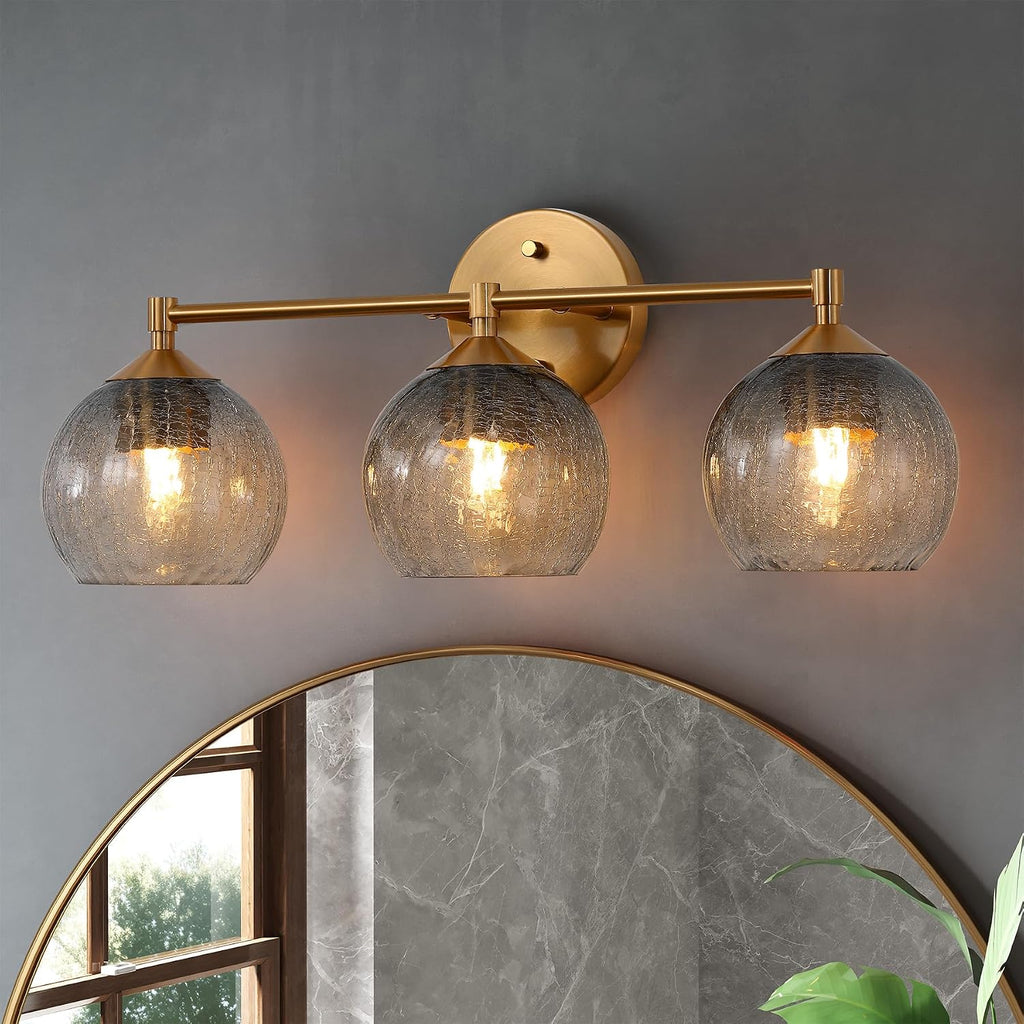 Bathroom Vanity Wall Sconce with Glass Shade, Brushed Nickel Wall Light Fixture, Up & Down Mount Lighting for Bathroom, Bedroom, Hallway & Living Room, E26 Base