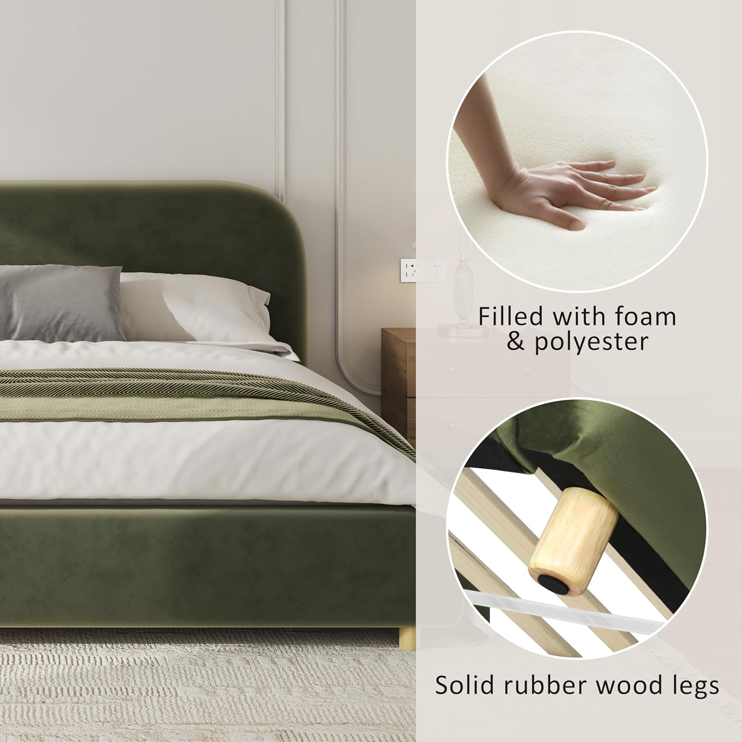 Boucle Upholstered Platform Bed Frame with Soft Headboard, Metal & Wood Slat Support Bed, No Box Spring Needed, Easy Assembly Bedroom Bed Frame