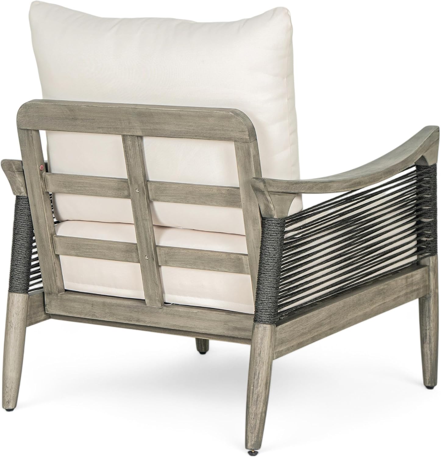Acacia Wood Patio Conversation Set with Rope Woven Chairs & Loveseat, Outdoor Sofa Set with Arc Coffee Table & Cushions for Patio, Garden & Balcony