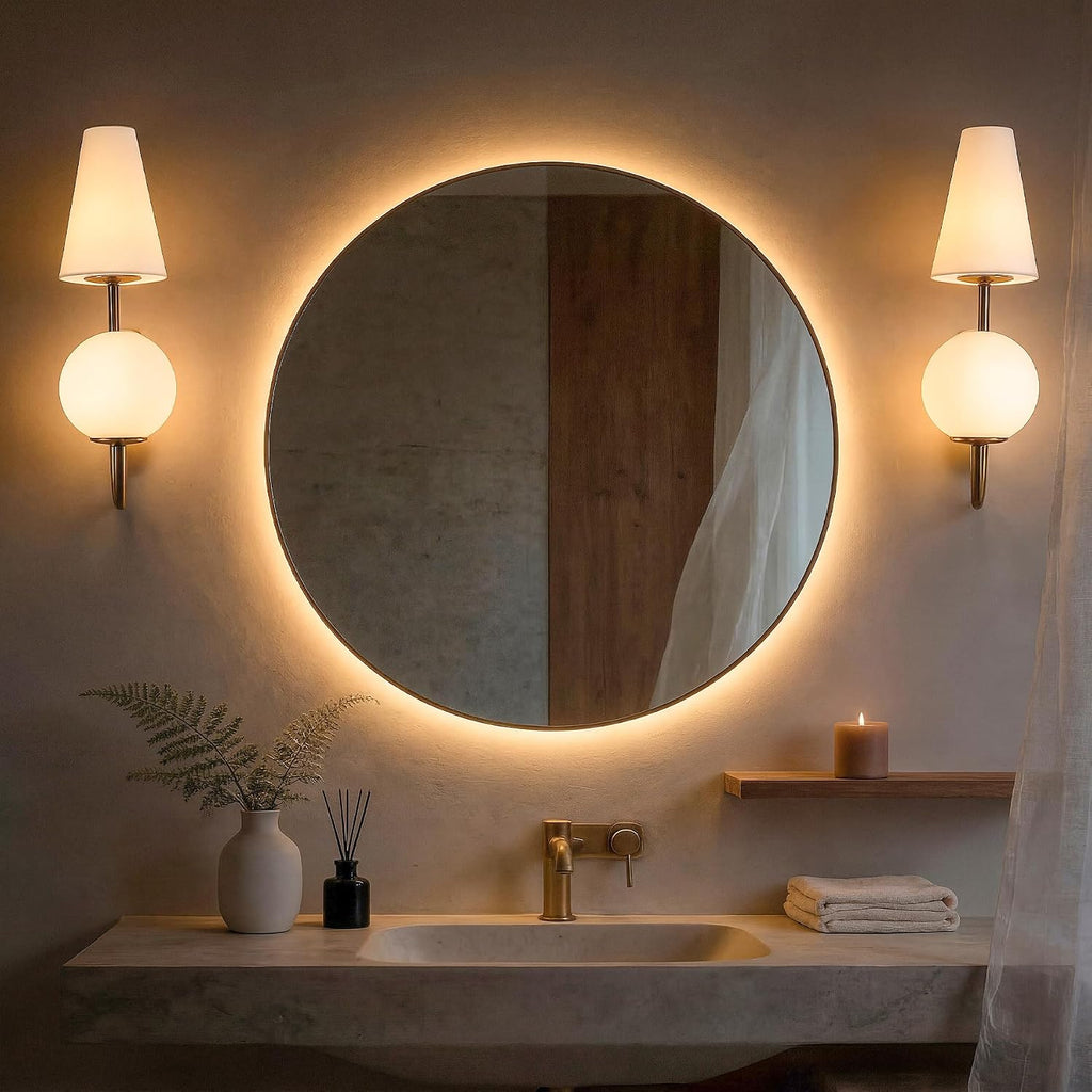 Dual-Head Wall Sconce with Gold Metal Finish, Modern Glass Shade Wall Light Fixture for Bedroom, Living Room & Hallway, E12 Base