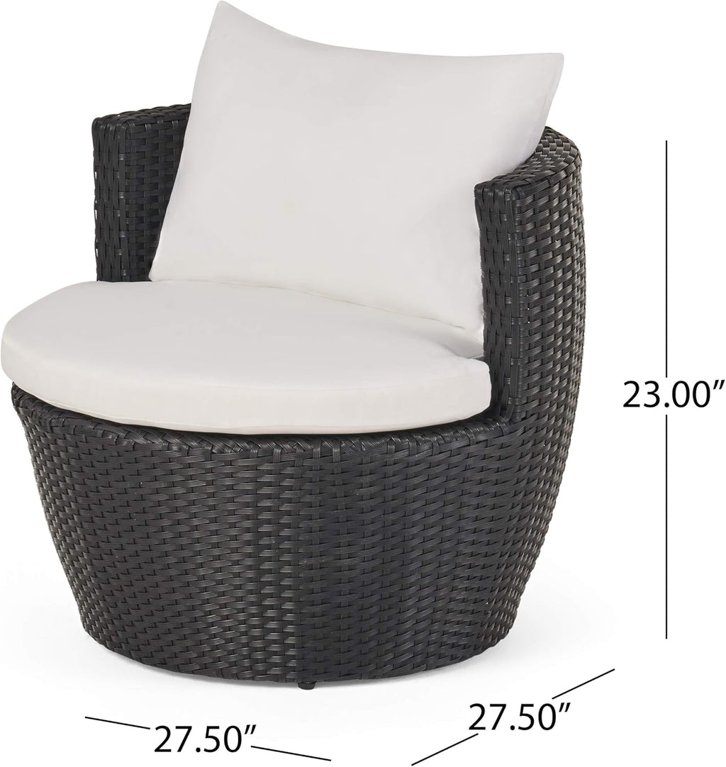 Outdoor PE Wicker Patio Chairs Set with Cushions & Table, Ready-to-Use Backyard Seating Set, Black Frame with White Cushions, No Assembly Required