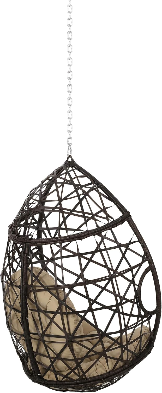 Teardrop Hanging Egg Chair with Cushion, Outdoor Indoor Rattan Swing Chair with Chain, Patio Porch Hammock Chair for Balcony Garden Bedroom