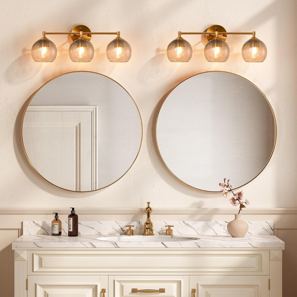 Bathroom Vanity Wall Sconce with Glass Shade, Brushed Nickel Wall Light Fixture, Up & Down Mount Lighting for Bathroom, Bedroom, Hallway & Living Room, E26 Base