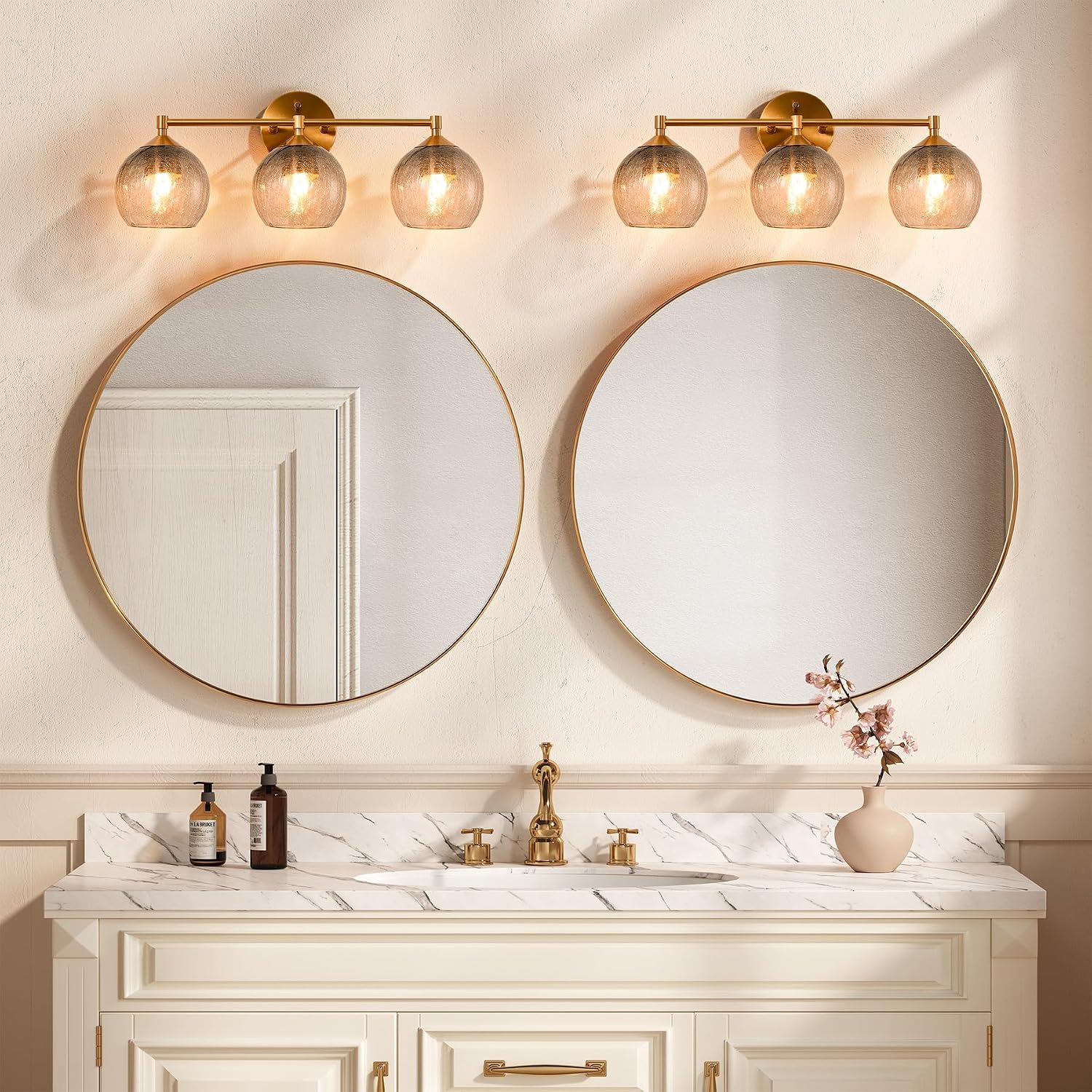 Bathroom Vanity Wall Sconce with Glass Shade, Brushed Nickel Wall Light Fixture, Up & Down Mount Lighting for Bathroom, Bedroom, Hallway & Living Room, E26 Base