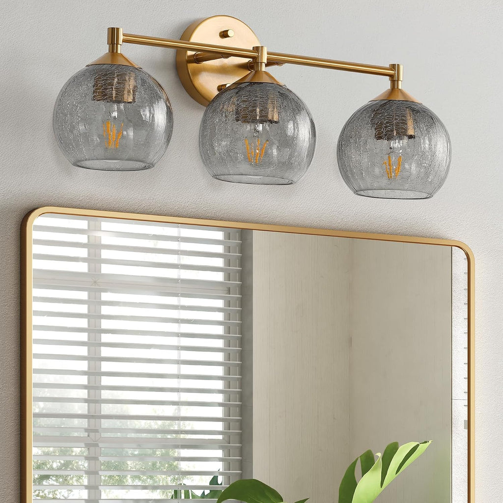 Bathroom Vanity Wall Sconce with Glass Shade, Brushed Nickel Wall Light Fixture, Up & Down Mount Lighting for Bathroom, Bedroom, Hallway & Living Room, E26 Base