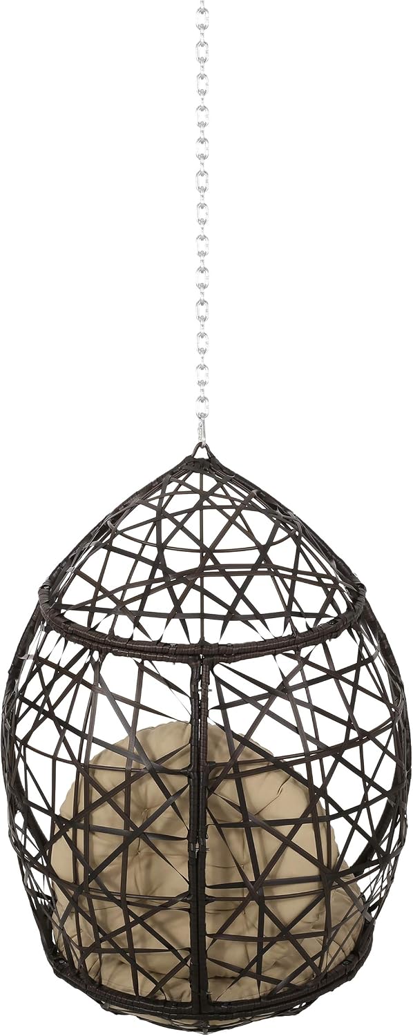 Teardrop Hanging Egg Chair with Cushion, Outdoor Indoor Rattan Swing Chair with Chain, Patio Porch Hammock Chair for Balcony Garden Bedroom