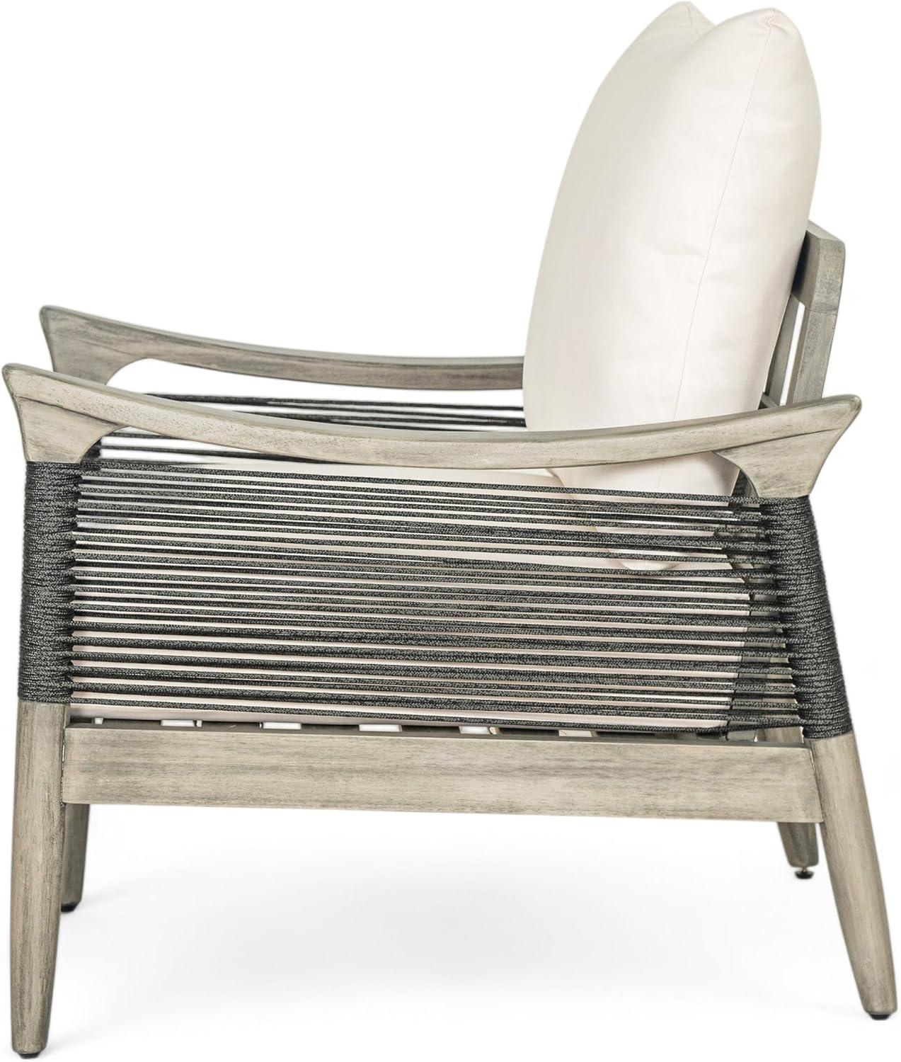 Acacia Wood Patio Conversation Set with Rope Woven Chairs & Loveseat, Outdoor Sofa Set with Arc Coffee Table & Cushions for Patio, Garden & Balcony