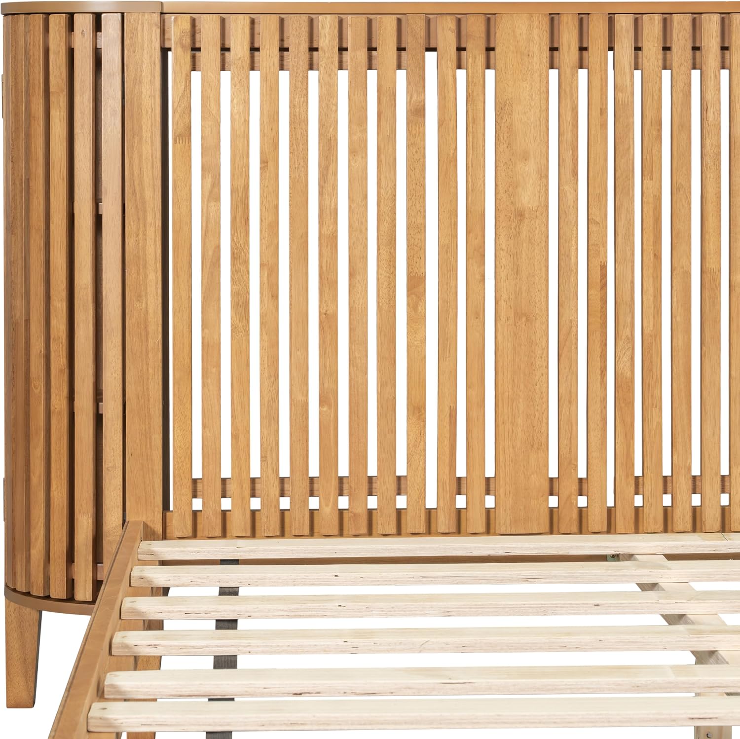 King Solid Wood Platform Bed Frame with Slat Headboard & Side Storage Cabinets, No Box Spring Needed, Modern Bedroom Bed with Display Shelf